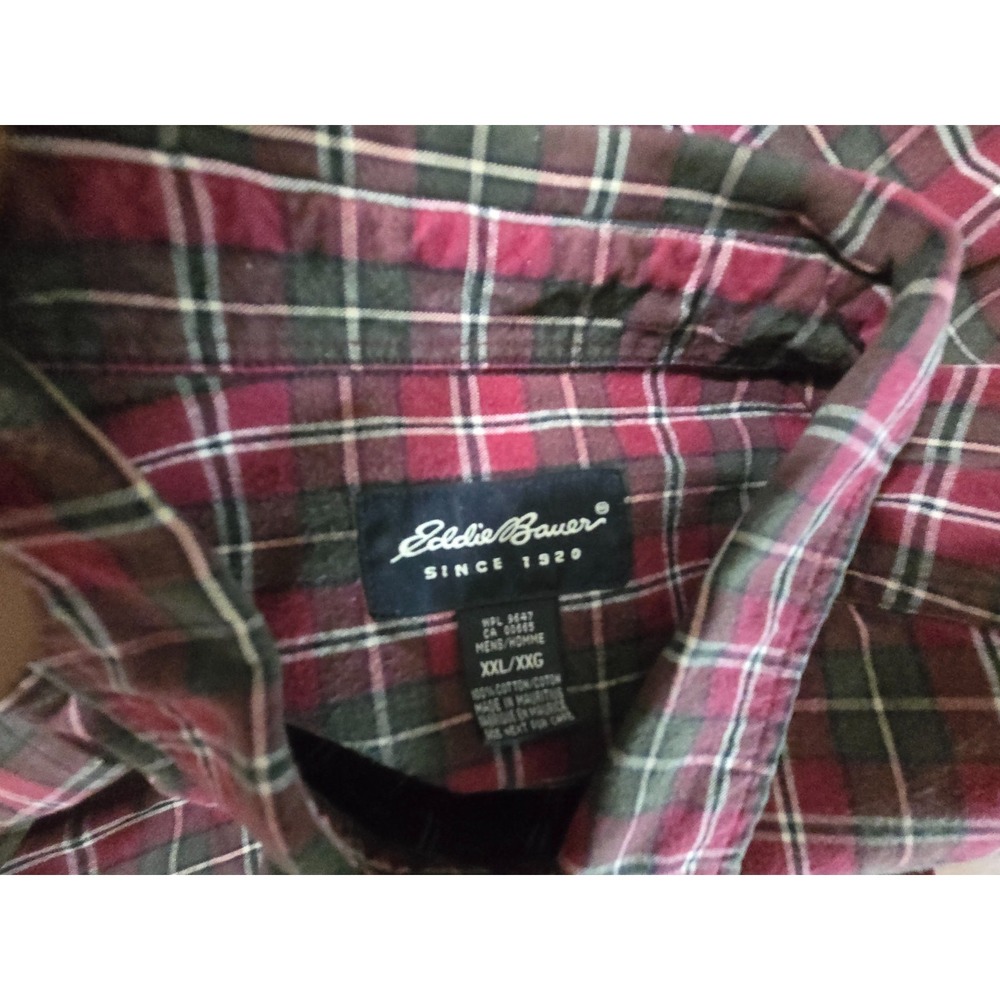 Eddie Bauer Shirt Men's 2XL Green Red Plaid Vintage Button Pockets Flannel XXL - Picture 5 of 5